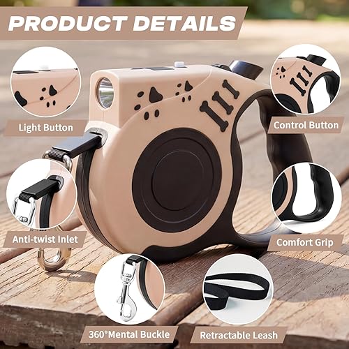 Miniatura 4 de Correa Retráctil para Perro con Luz Recargable USB para Paseos Nocturnos, Correa Telescópica Automática de 16 Pies para Perros Pequeños y Medianos,
