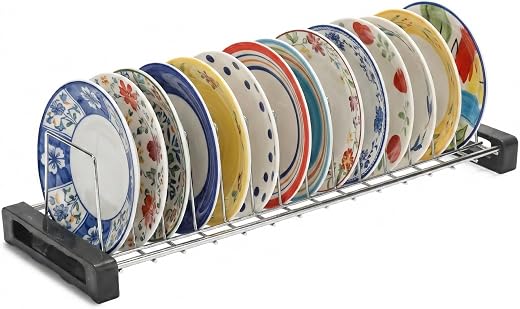 Stainless Steel Small Plate Rack for Kitchen | 14 Slots Dish &amp; Plate Stand | Space Saving Countertop Organizer | Rust-Resi...