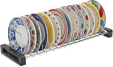 Stainless Steel Small Plate Rack for Kitchen | 14 Slots Dish & Plate Stand | Space Saving Countertop Organizer | Rust-Resistant Dish Holder with Stable Base (45.5 x 16 x 10.5 cm) (Pack of 1)