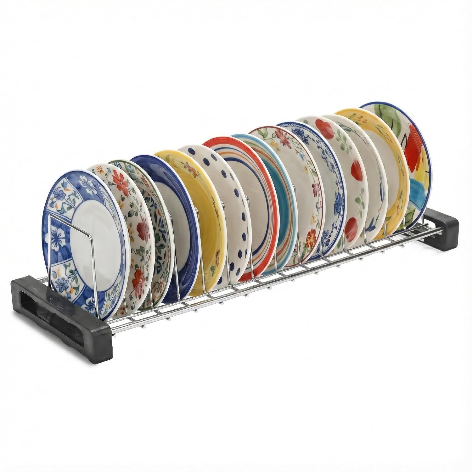 Stainless Steel Small Plate Rack for Kitchen | 14 Slots Dish & Plate Stand | Space Saving Countertop Organizer | Rust-Resi...