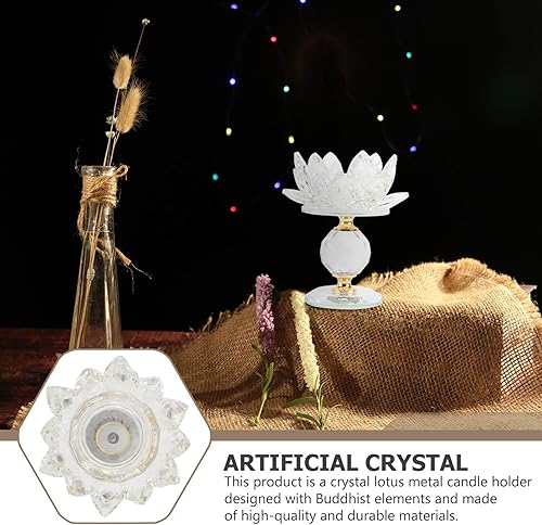 Miniatura 9 de Garneck Candelabro de loto de cristal, candelita de cristal, soporte para velas de luz nocturna, estatuilla budista para decoración del hogar, boda,