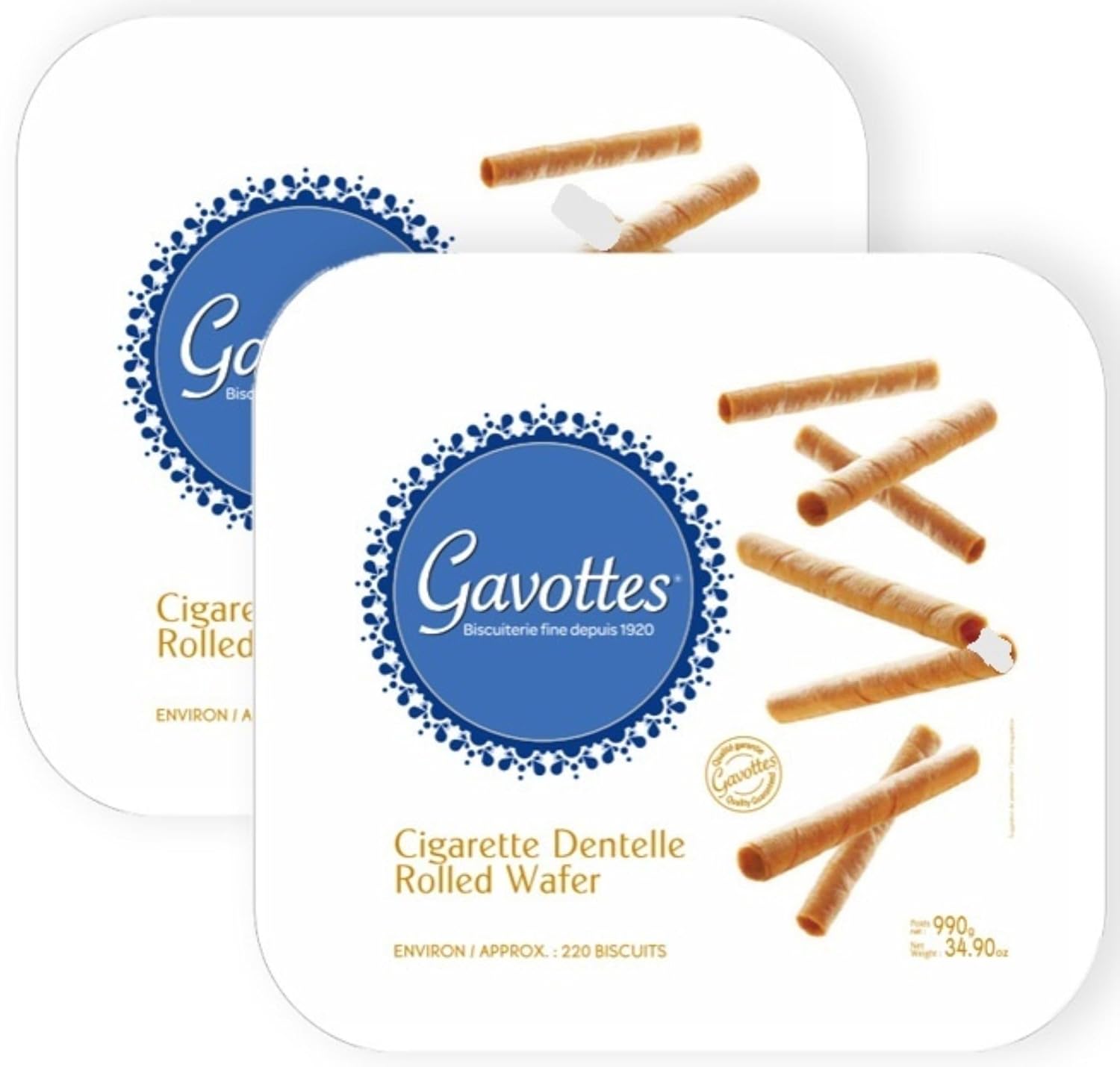 Gavottes Rolled Wafer Cookies 220ct | Gavottes French Wafer Rolls | Ice Cream Wafer Cookies | Gaufrettes Wafers Made in France | Approx 220 Wafer Rolls in Tin Box [220 Rolls/990g]