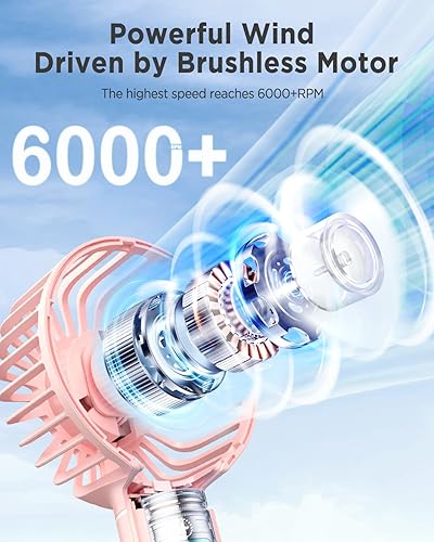 Miniatura 10 de EasyAcc Handheld Fan Portable Fan, 9000 Rechargeable Battery Powered Fan Small Desk Fan, Powerful 4 Speeds 53H Cooling Time Personal Fan with Power