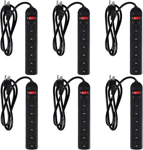 Copkim Paquete de 6 regletas de alimentación de 6 tomas, protector contra sobretensiones de 4 pies, enchufe plano de 4 pies, protección contra