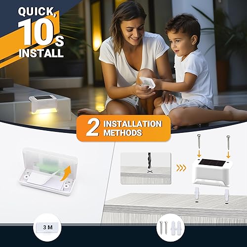 Vista 5 de SOLPEX - Luces solares para cubierta al aire libre, impermeables, paquete de 12, luces LED para escalones, ideales para escaleras exteriores, Blanco