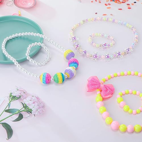 Vista 20 de Sumind 6 juegos de joyas para niñas pequeñas, collar y pulsera de cuentas para bebés, regalos de joyería de disfraces, regalos de fiesta de princesa