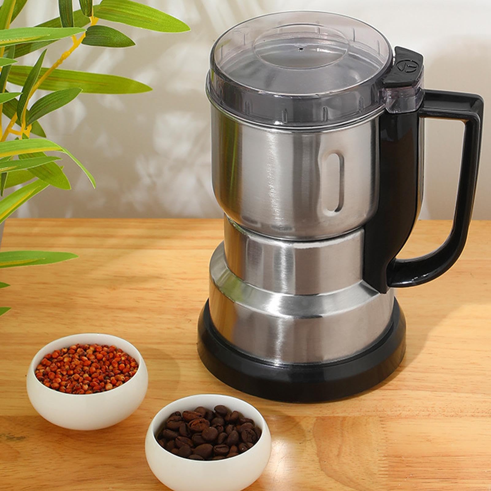 Macinas Caffe' Elettrico - 12.5x12.5x18cm Smerigliatrice Per Spezie Domestica Per Polveri In AcciaioInox, 300W Macinino Elettrico, Macinas Cereali, Per Semi, Pepe, Semi Di Lino, Chicchi Di Caffè
