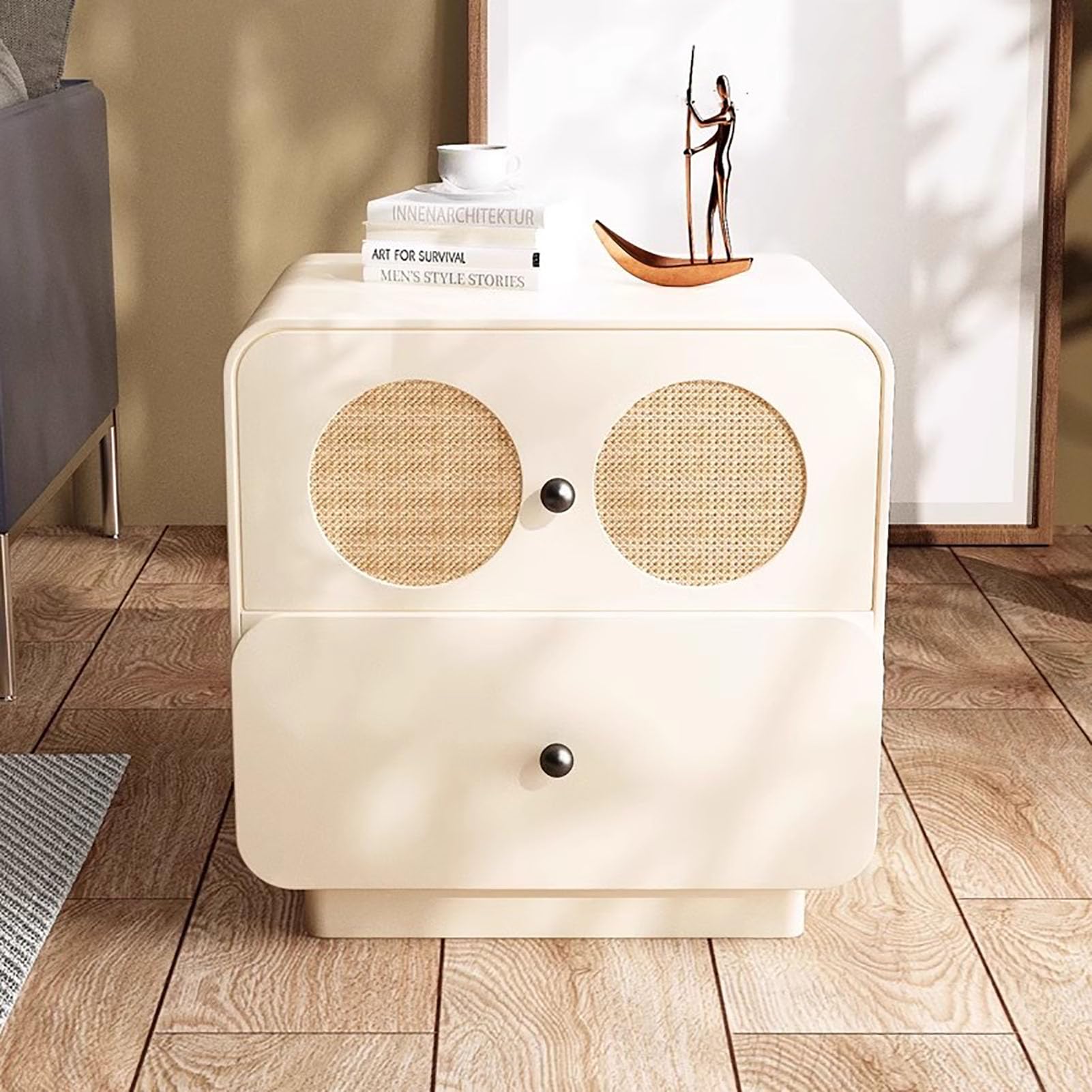 SXZenSpace Modern Simple Nightstand,with 2 Drawer Solid Wood Bedside Table Creative End Side for Bedroom Nursery Livingroom,C,50x40x50cm(20x16x20inch)