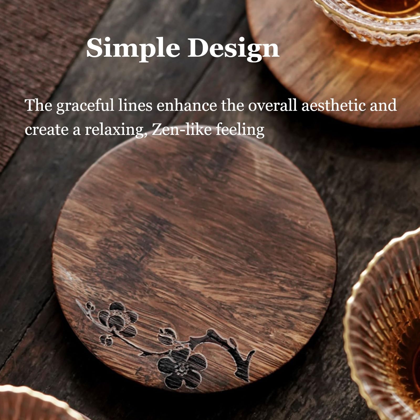 Kung Fu - Juego de 6 posavasos redondos de madera natural con protección contra el calor para sala de estar, tazas de té y tazas de café