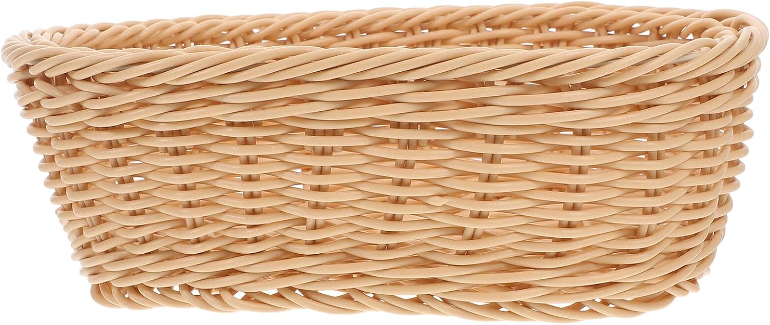 Oval Bread Basket with Handle, PP Handwoven Imitation Rattan Tray
