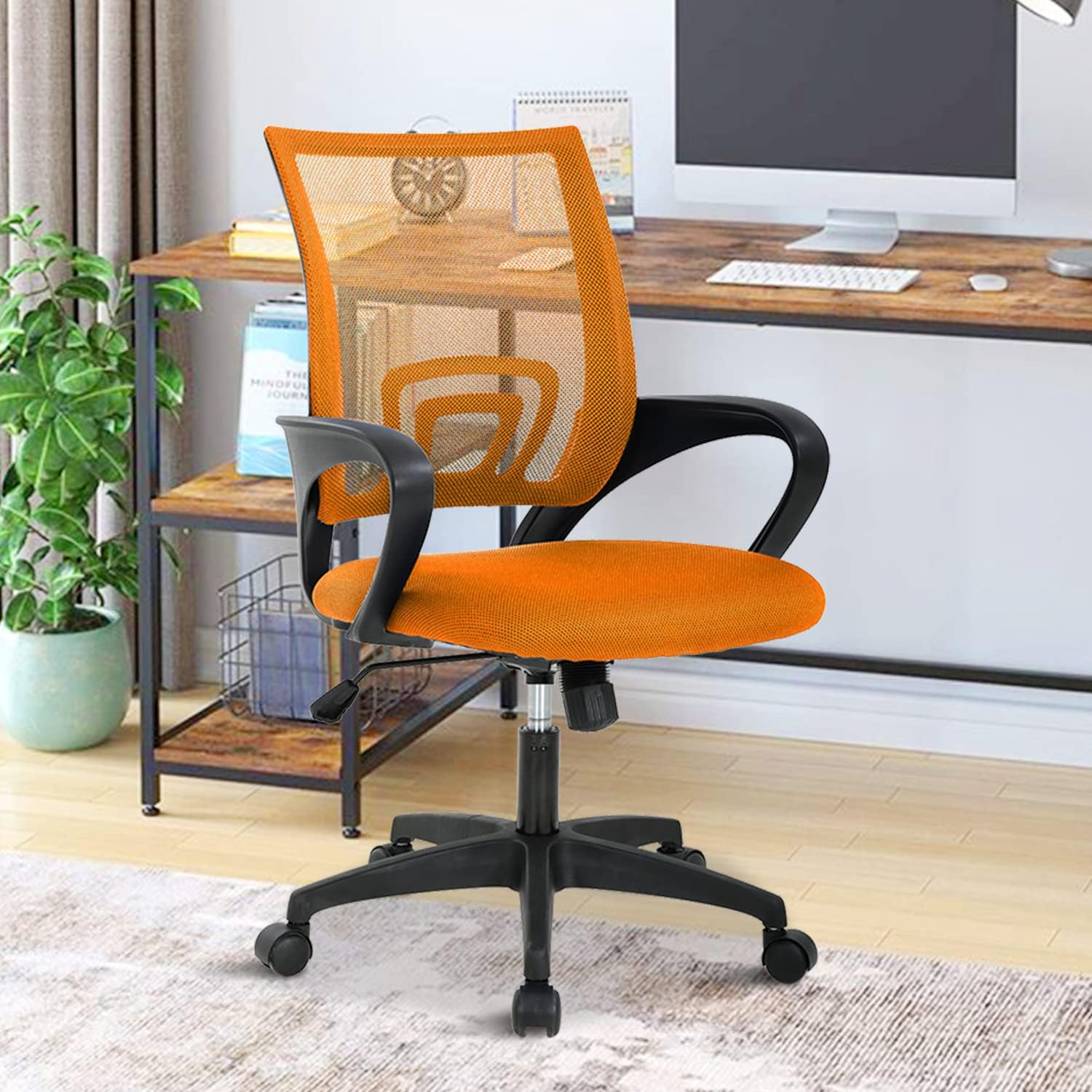 Desk Chair Ergonomic Office Chairs Adjustable Computer Chair with Wheels& Lumbar Support, Mid Back Office Chairs for Heavy People Kids Cute Executive Rolling Swivel Chairs for Women