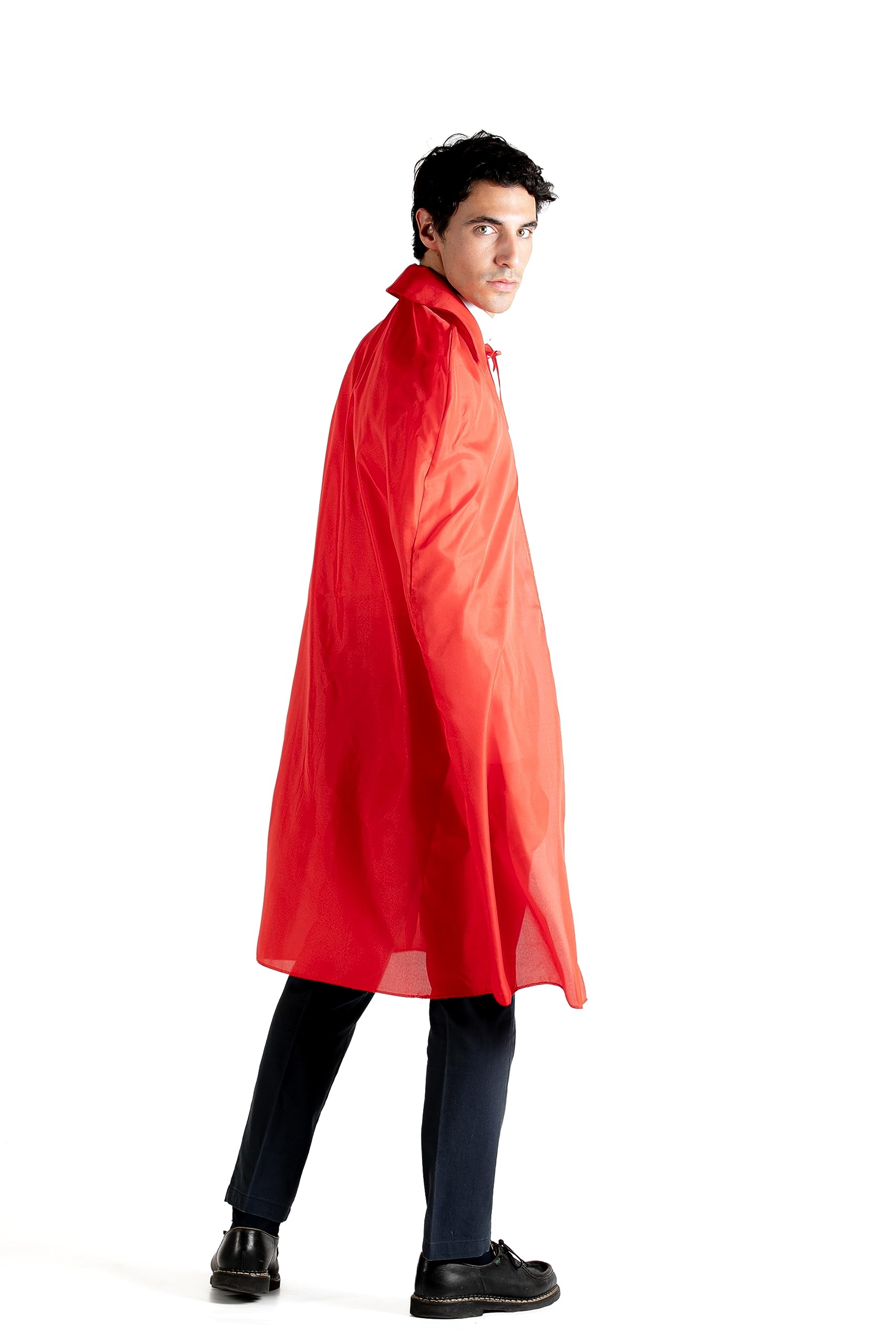 Cape Cloak disguise fancy dress with lapel revers (One size adult), red