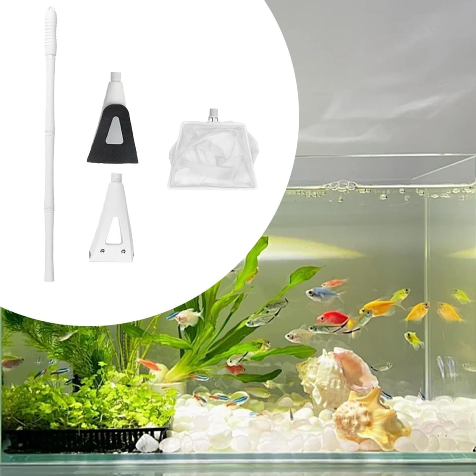 Juego de limpieza de suciedad para peceras, red de pesca, ergonómica, multifunción, cepillo para peceras, kit de herramientas de mantenimiento para césped de agua, 2 piezas (3 piezas)