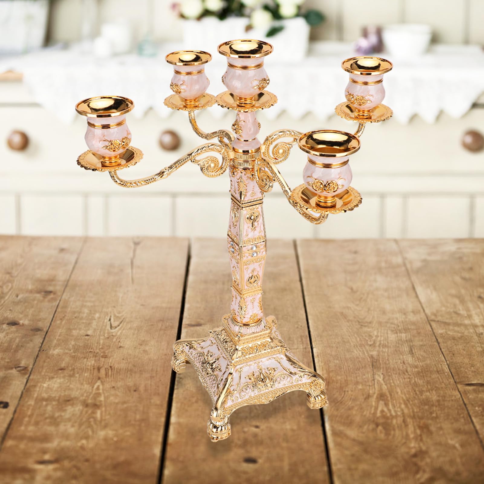 5 Candelabra di Candele, Portacandele in Metallo in Stile Europeo Candelabra di Lusso Decorazione da Tavolo per La Festa di Natale