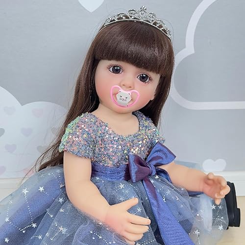 Miniatura 3 de Muñeca de bebé real de 22 pulgadas, de pelo largo, hecha a mano en vinilo de cuerpo completo, muñecas realistas de princesa recién nacida, lavables