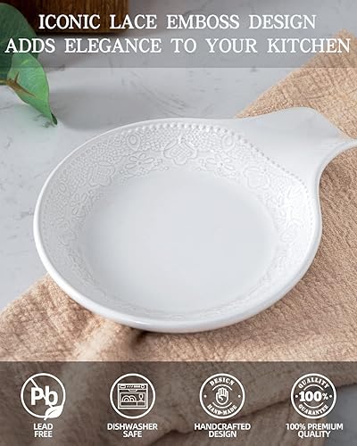 Miniatura 2 de FE FUN ELEME - Soporte para cucharas de cerámica para encimera de cocina, soporte de cuchara grande de encaje en relieve para estufa, soporte de