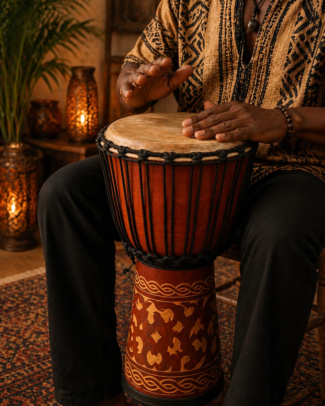 Amazon.com: Terre Djembe Standard Line Carved – Mahogany Wood with