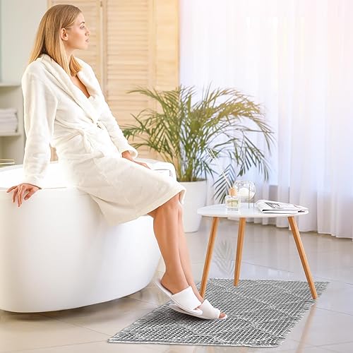 Miniatura 2 de ZALL Tapete de baño con diseño de gofres, súper absorbente, antideslizante, color gris, 18 x 30 pulgadas, patrón geométrico de diamante, lavable a