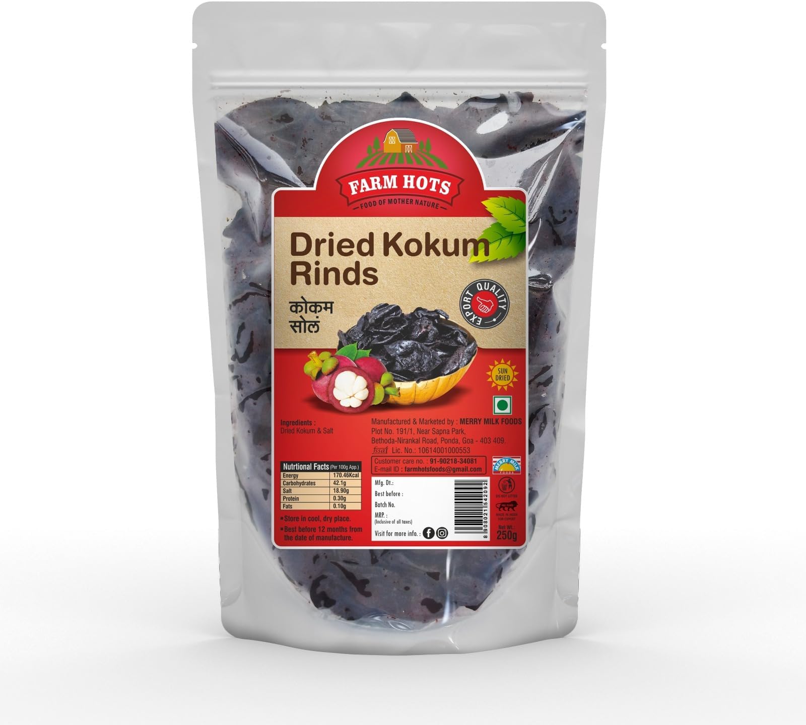 Farm Hots Dried Kokum Rinds (Garcinia Indica) kokum sola 250 grams