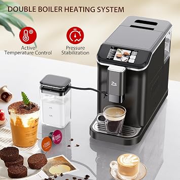 Takywep Fully Automatic Espresso Machine, 20 Bar Cappuccino Latte Machine With Optimized Frother and Convenient One-Touch Control Panel, Single/Double Shot, Removable Water Tank, Black