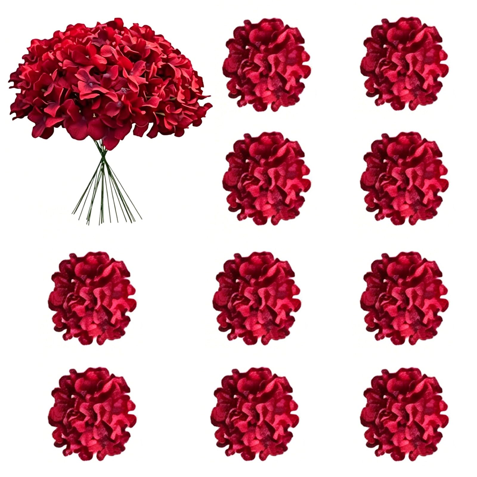 Mekalero 10Pcs Artificial Hortensia Flower with Bendable Wire Stems for Wedding Decoration Party Table Centerpieces Blossomy Decorations