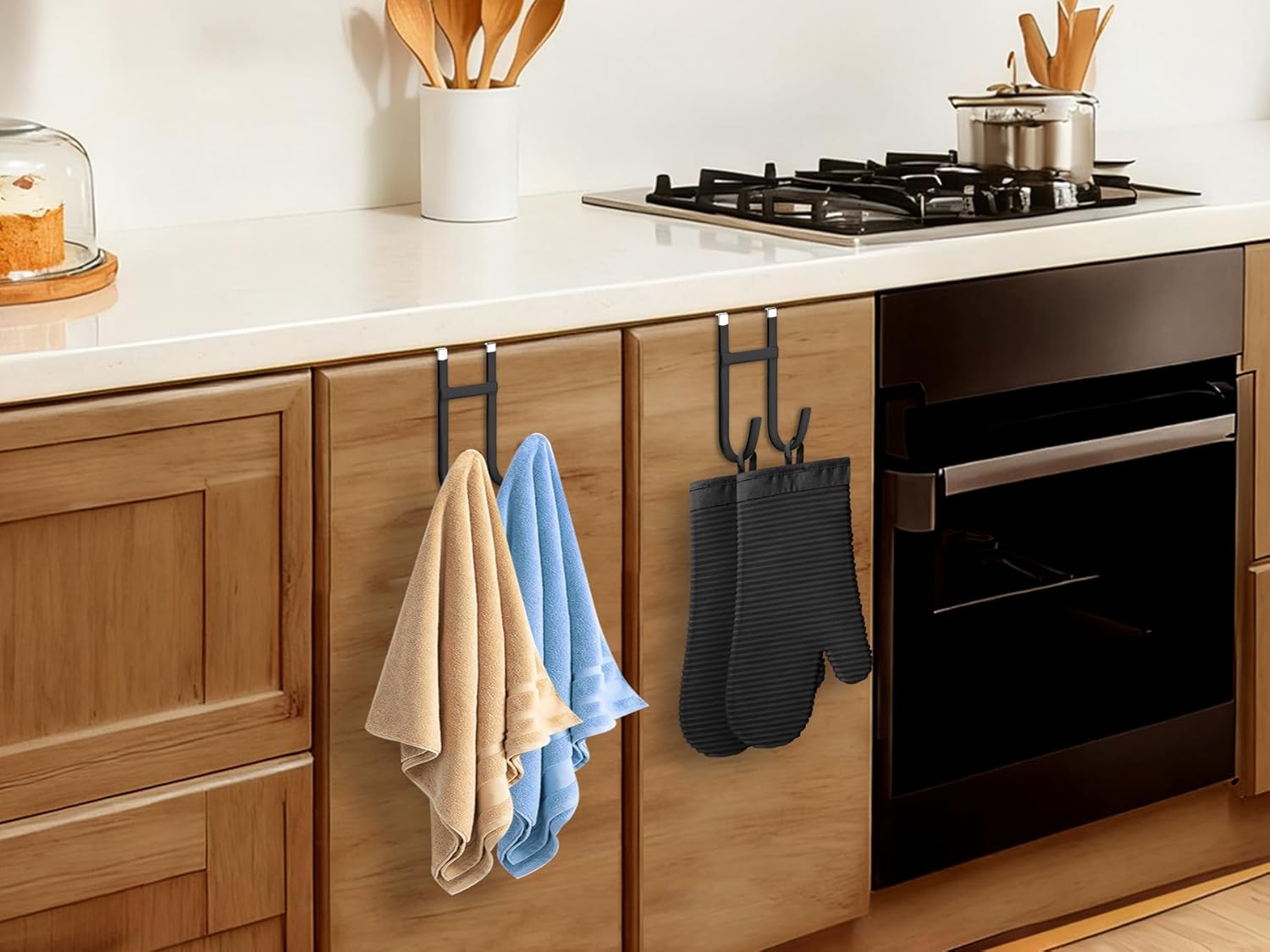 Mars-Rock Over the Door Twin Metal Hooks with Plastic Coating 5.5" Fit 0.5" to 1 3/8" Door 2 Sets Heavy Duty Towel Robe Rack Wreath Bathroom Shower Hanger Shoe Organizer Ironing Board Short Black