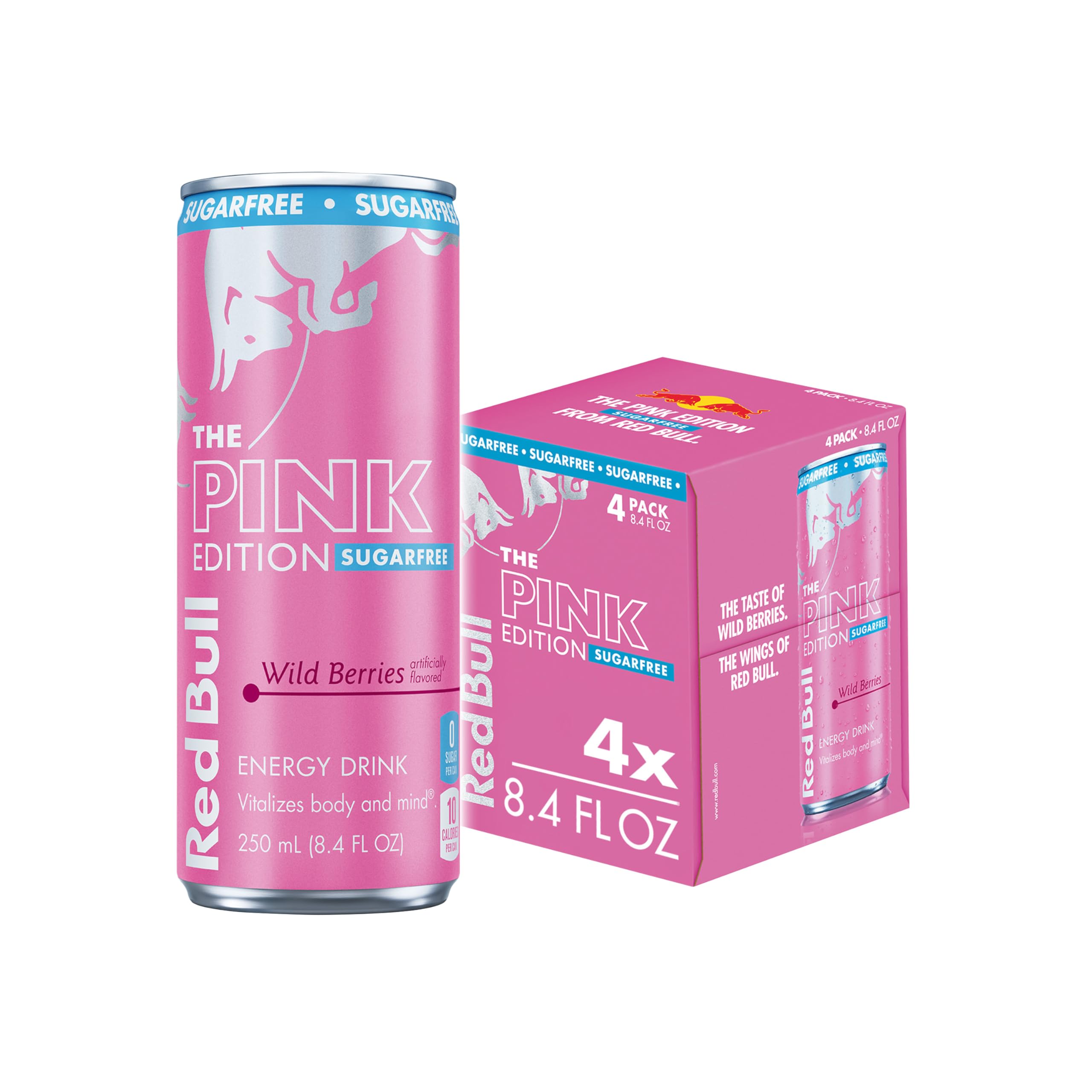 Red Bull Pink Edition Sugar-Free Energy Drink, Wild Berries, with 80mg Caffeine plus Taurine & B Vitamins, 8.4 Fl Oz, Pack of 4 Cans