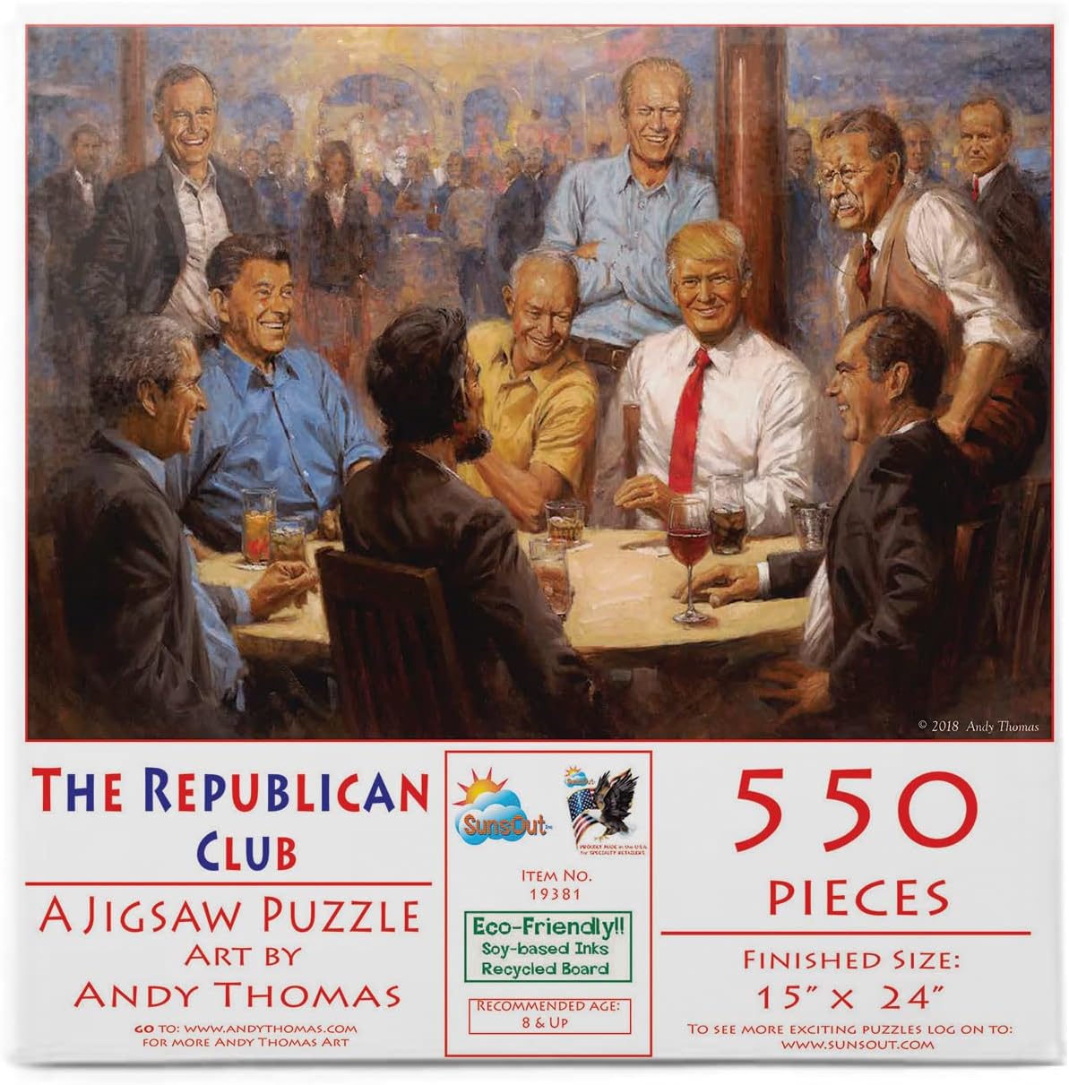 SunsOut The Republican Club 550 piece Jigsaw Puzzle for Adults, Artist Andy Thomas, President Series, Americana