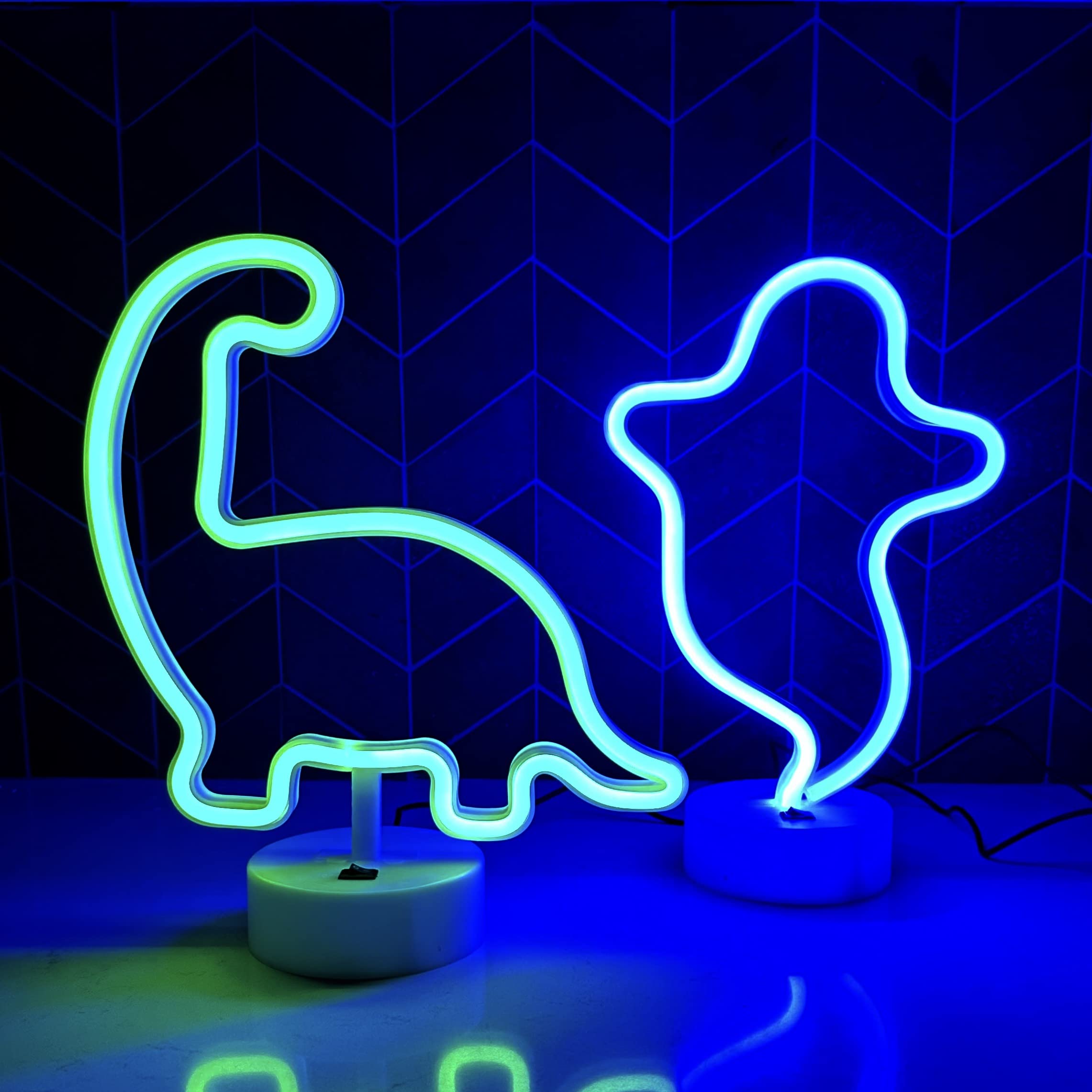 Neon Dinosaur Shaped Green Light LED Neon Signs Night Light Room Decor Light with Holder Base Table Neon Light for Bedroom Gift - Plug Into Wall USB (DINOSAUR)