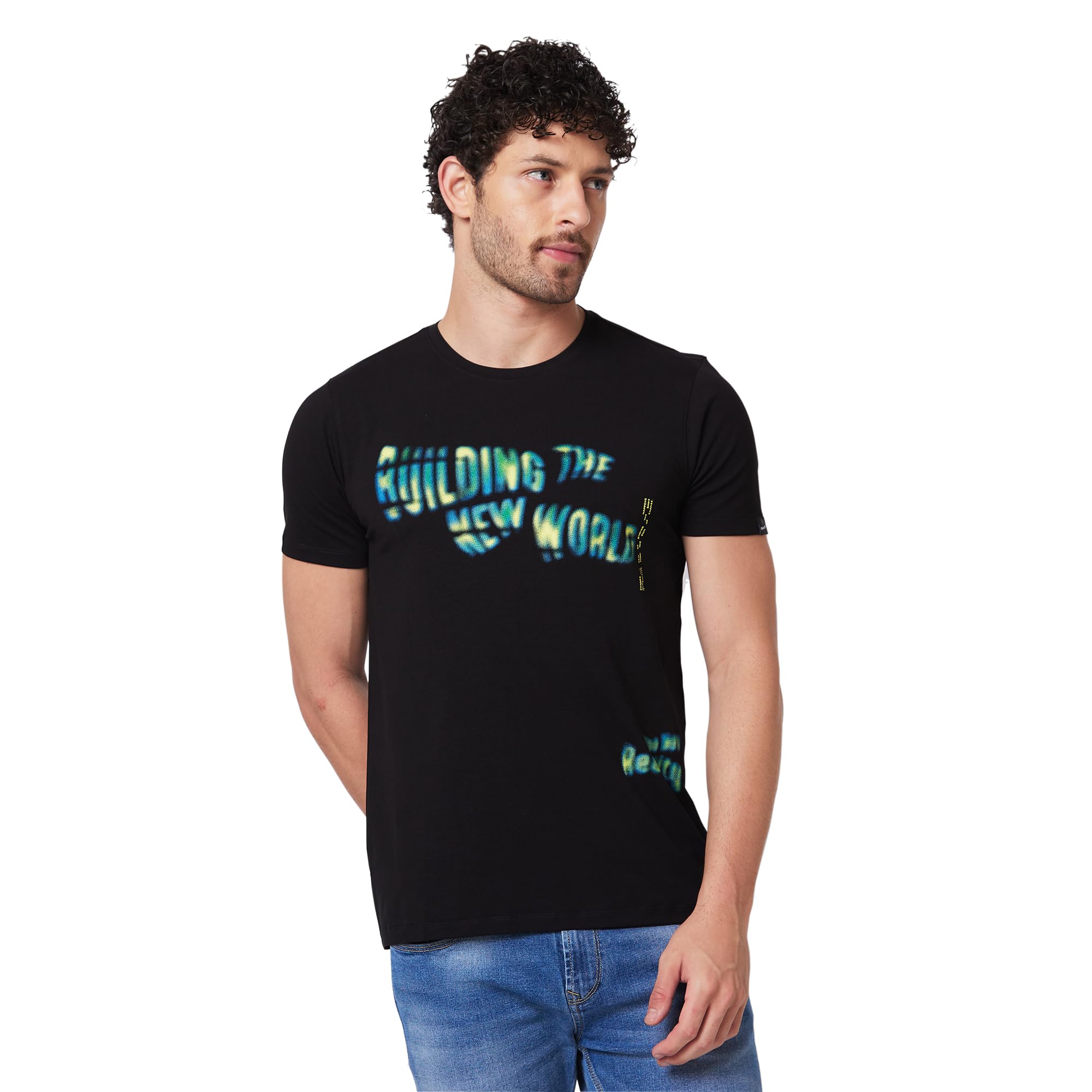 Spykar Round Neck Half Sleeves Grey T-Shirt for Men