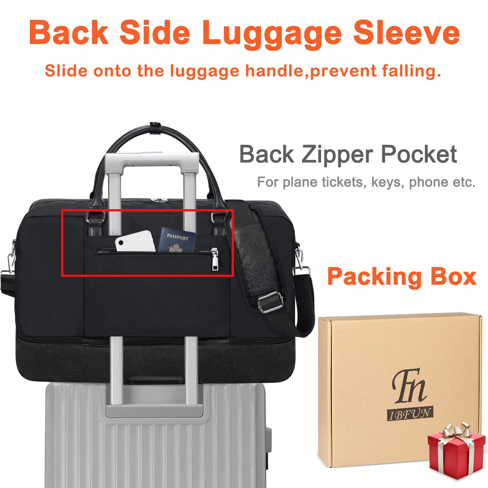 IBFUN Lot de 3 Sacs de Week-End pour Femme - 53,3 cm - Sac de Voyage - Bagage à Main - Sac de Nuit