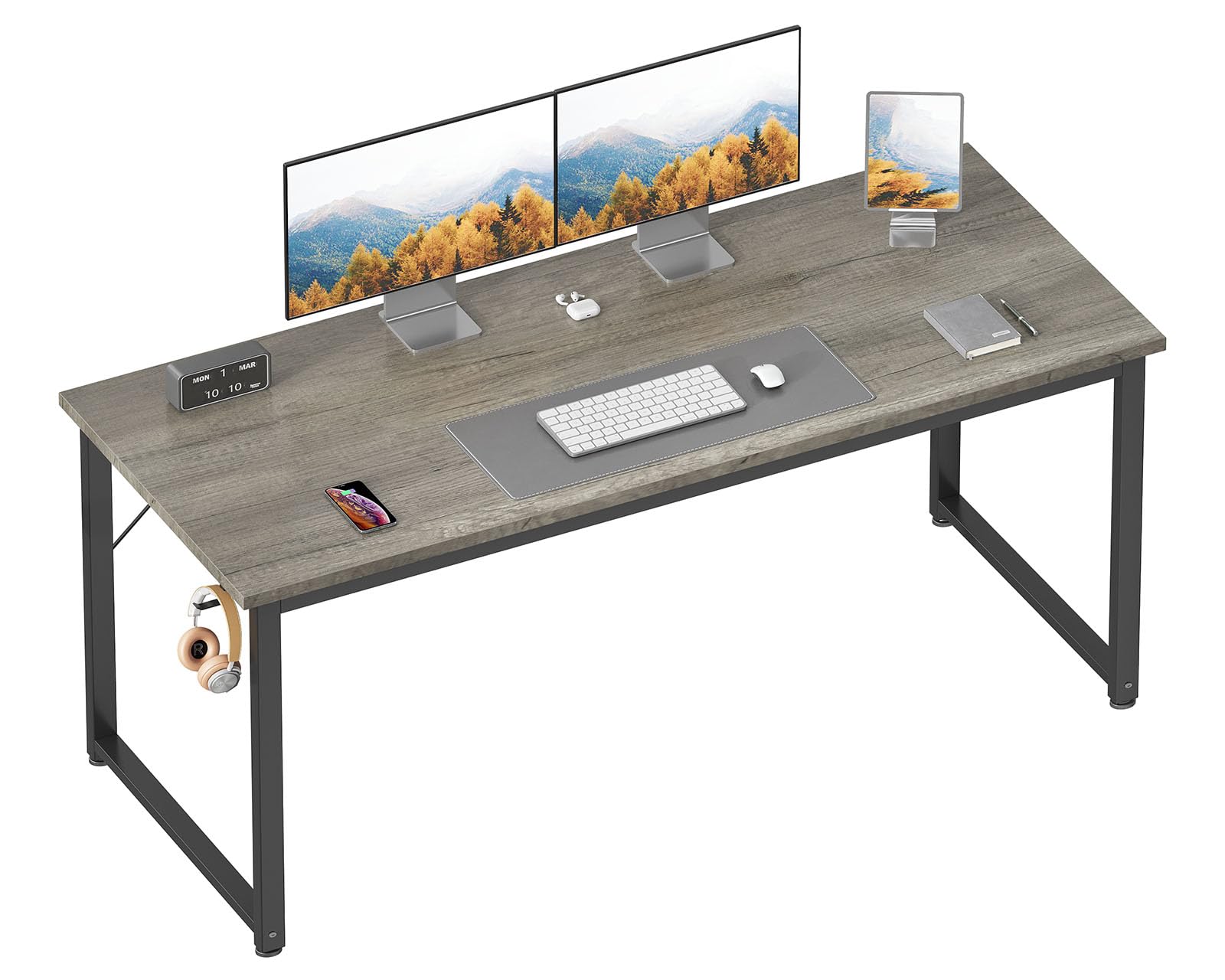 ODK 54 Inch Computer Desk Home Office Desk, Gaming Writing Work from Home Study Desk, Modern Simple Design, Large Legroom, Sturdy Metal Frame, Grey Oak