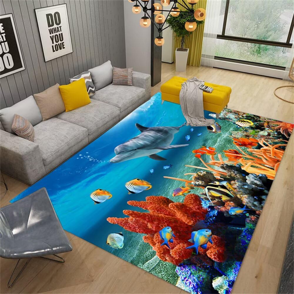 Tapis arc en ciel grand format 120x200cm bleu aux reflets colorés design