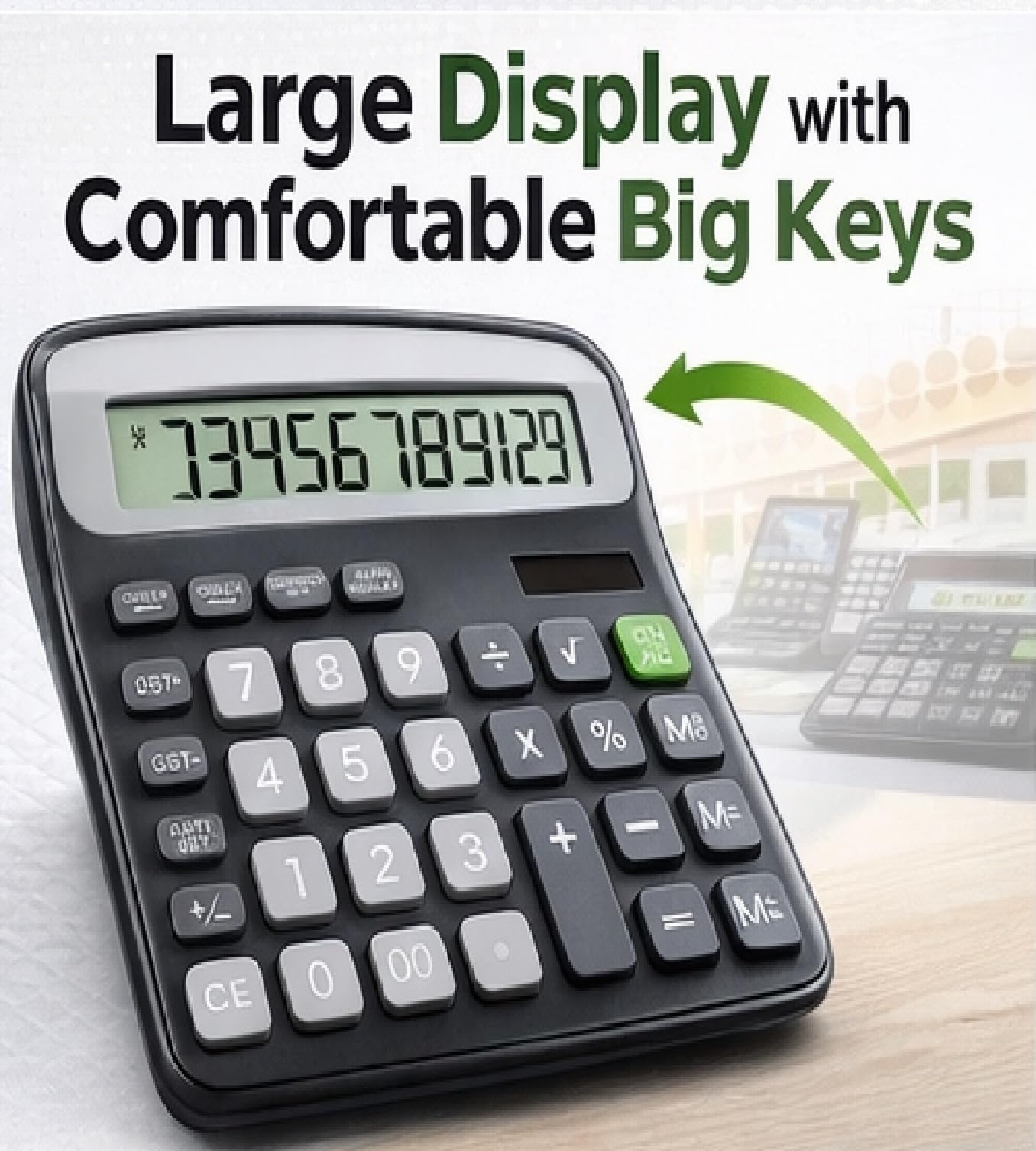 Desktop 12 Digit GST & Tax Calculator with 120 Steps Check & Correct | Large Display Business Calculator | Dual Power (Solar + Battery) | Office, Shop & School Use | Black (Pack of 4) 1