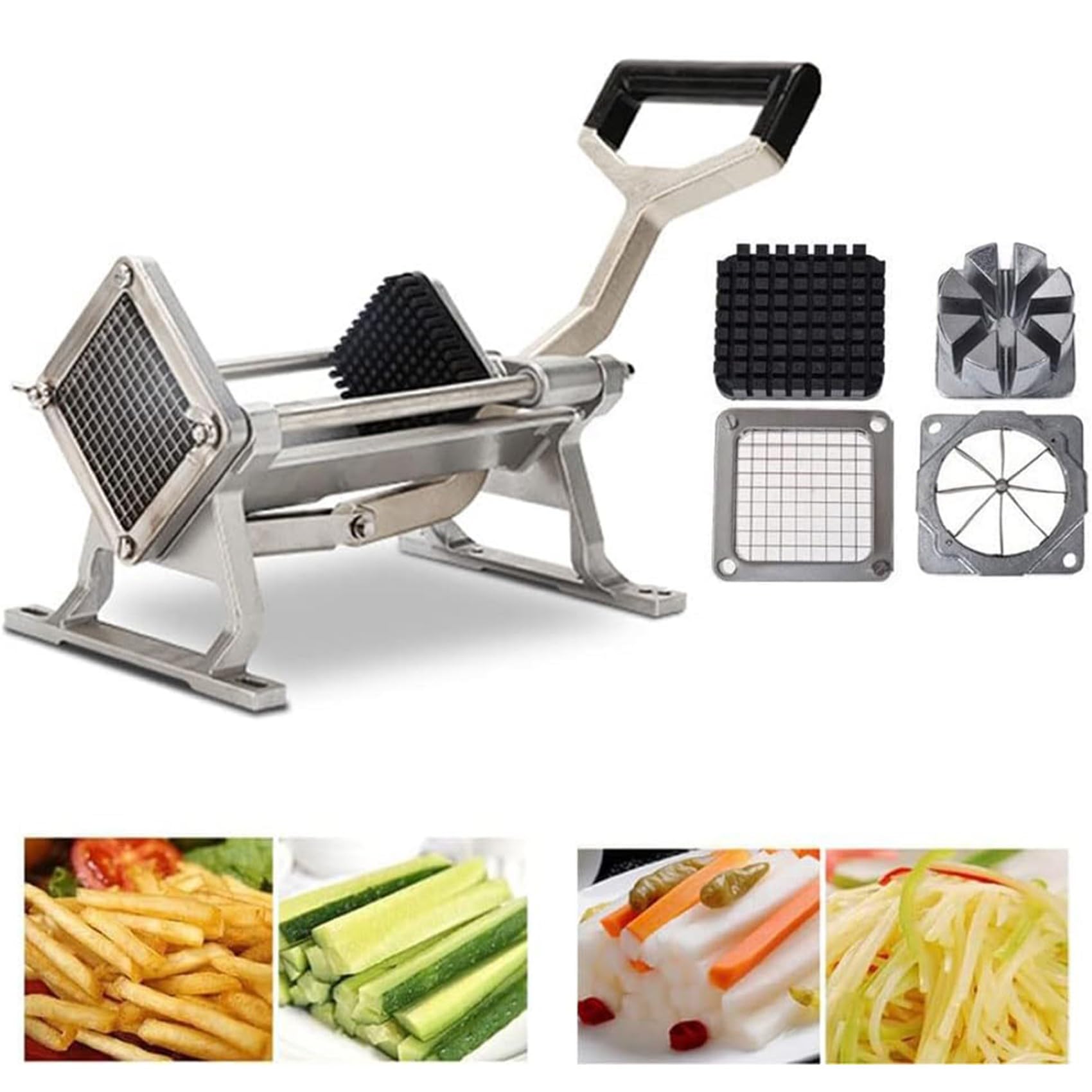 Cortador de patatas comercial, cortador de patatas fritas de acero inoxidable con 4 cuchillas, picadora de verduras para patatas fritas, cebollas y catering