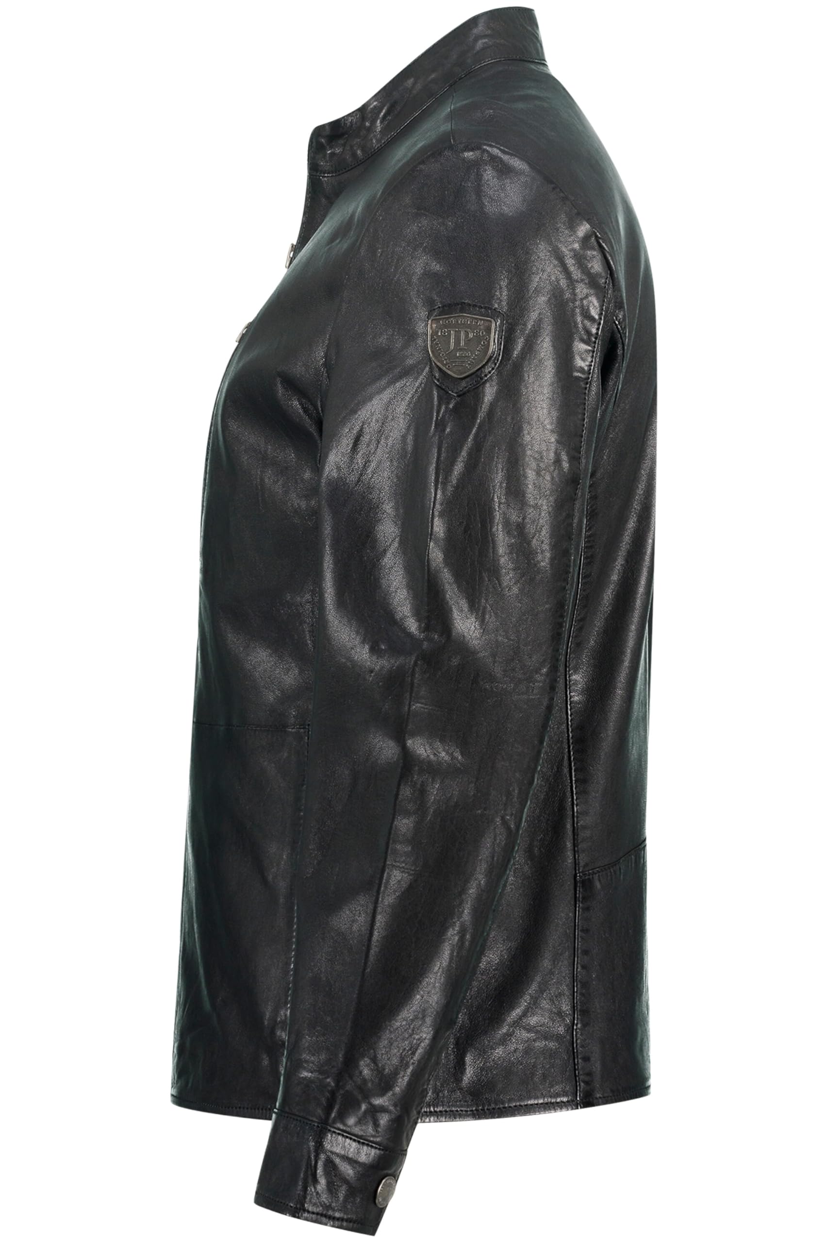 JP 1880 Chaqueta de Cuero, Estilo Motero, Cuello alzado, Cremallera 815880