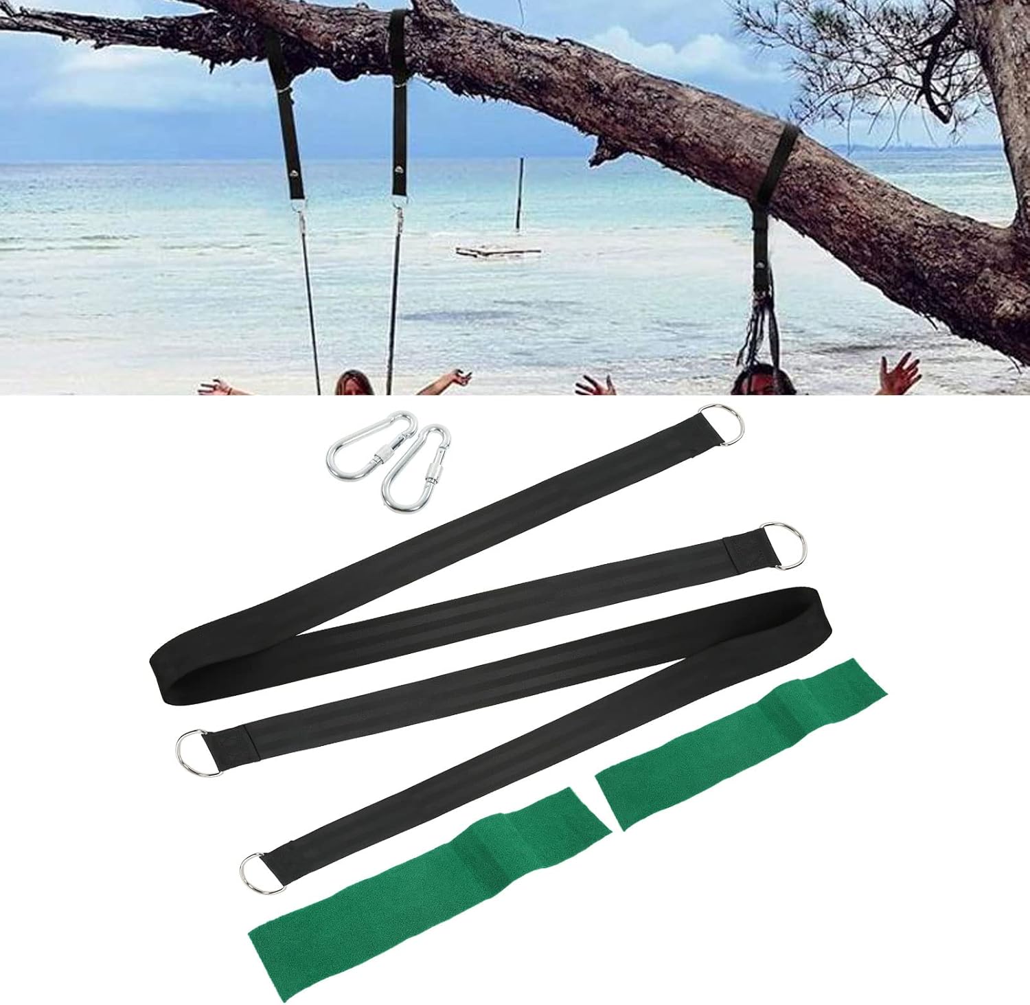 Tree Swing Hanging Kit, Tree Swing Hanging Kit, 1000kg Bearing Carabiner Hook Strap Set, Hammock Tree Straps for Outdoor Porch Camping