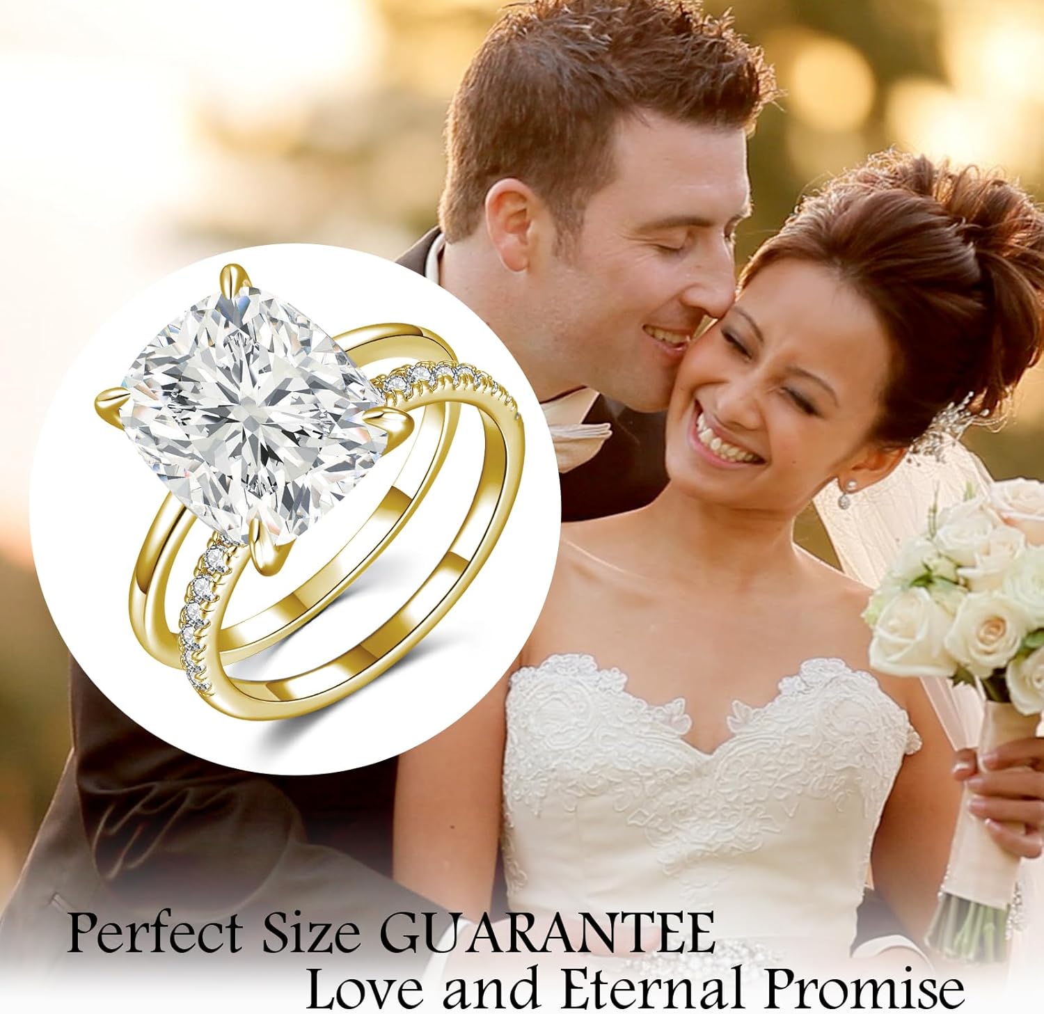 3CT/5CT Elongated Cushion Cut Engagement Ring Set for Women, Wedding Promise Cubic Zirconia Band, 14K Gold/White Gold Plated Stackable Adjustable Bridal Half Eternity Open Rings, Size 5-9 - Image 6