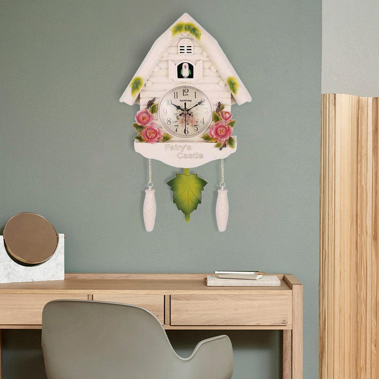 perfk Orologio da Parete a cucù in Resina Orologio da Appendere con Uccellino Senza ticchettio per Cucina, Camera da Letto, Bambini, B