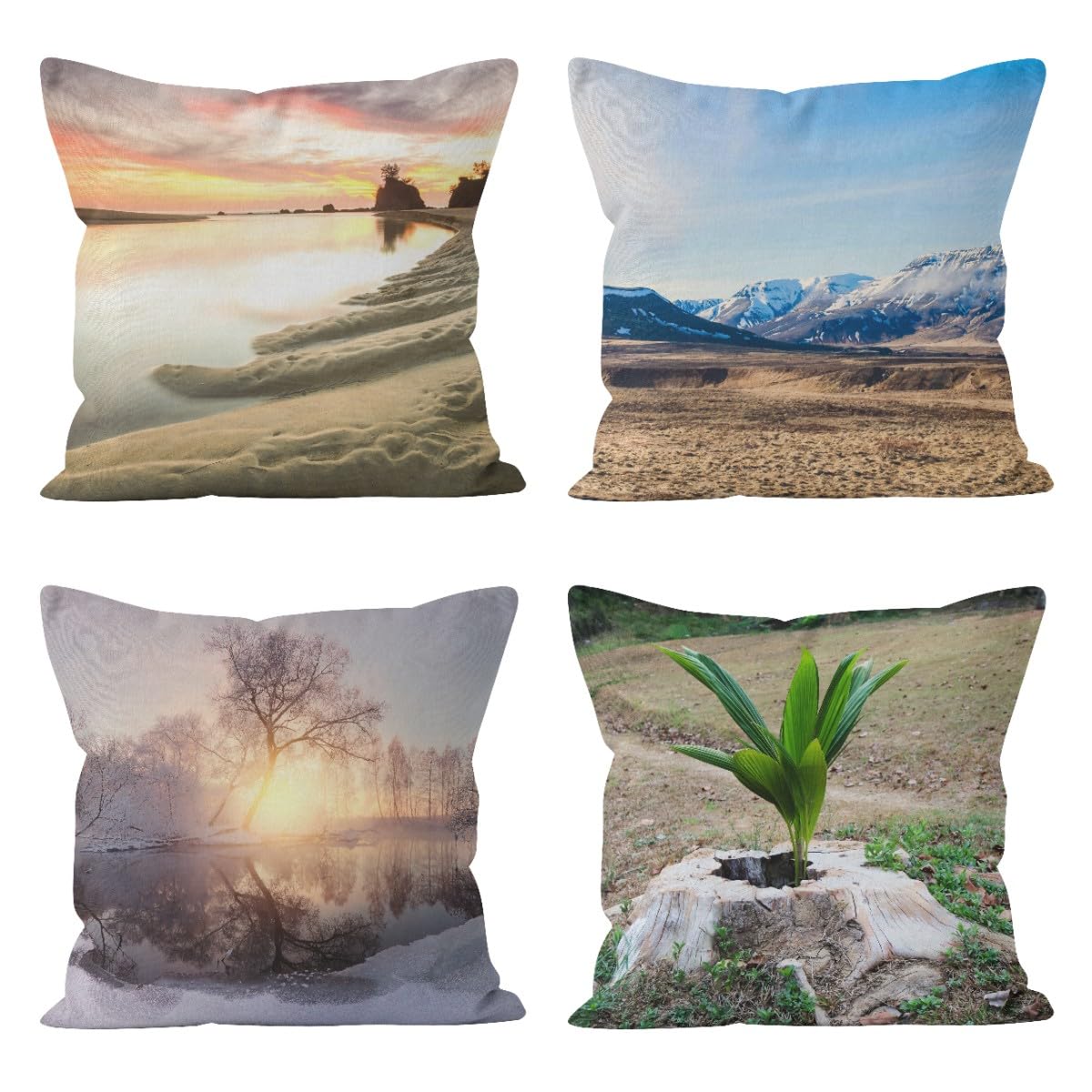 Housse de coussin de luxe en lin imprimé paysage de nature élégante lot de 4