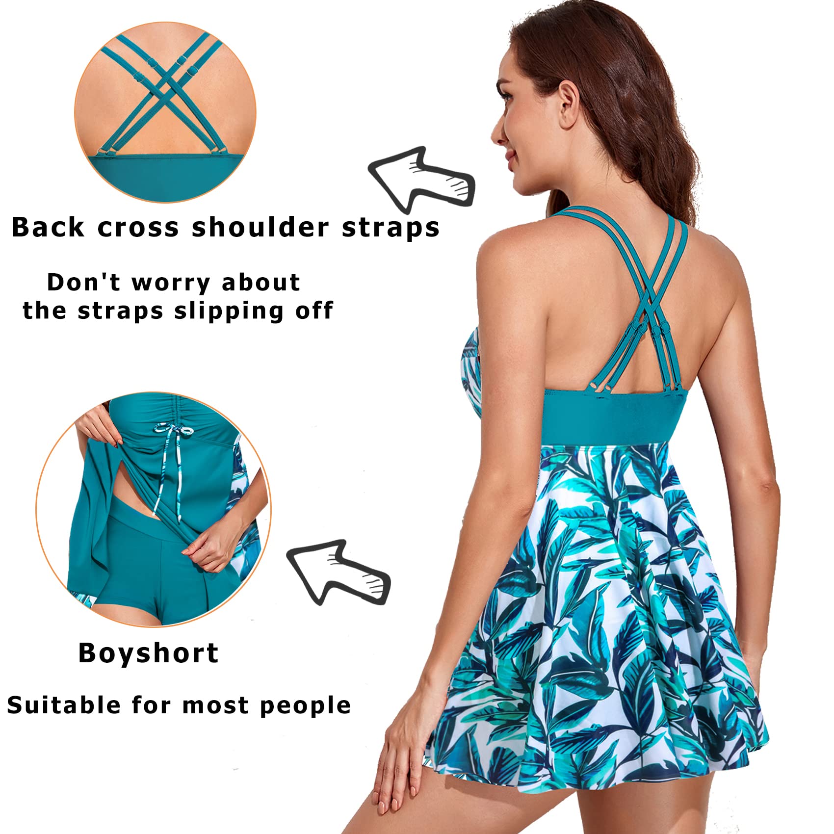 Tankini Donna Mare Costume da Bagno Due Pezzi Costumi Push Up Beachwear Push up Maglia Taglie Forti Boyshort