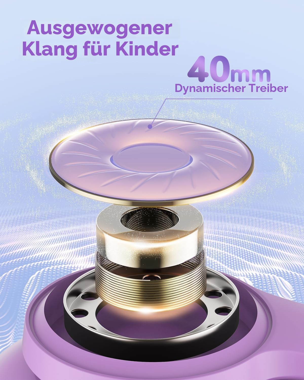 iClever Noise Cancelling Bluetooth Kopfhörer Kinder, 60 Spielzeit, Sichere Lautstärke 80 dBA, Typ-C-Schnellladung, Bluetooth 5.4, Kinder Kopfhörer mit Mikrofon-AUX-Kabel für iPad, Lila