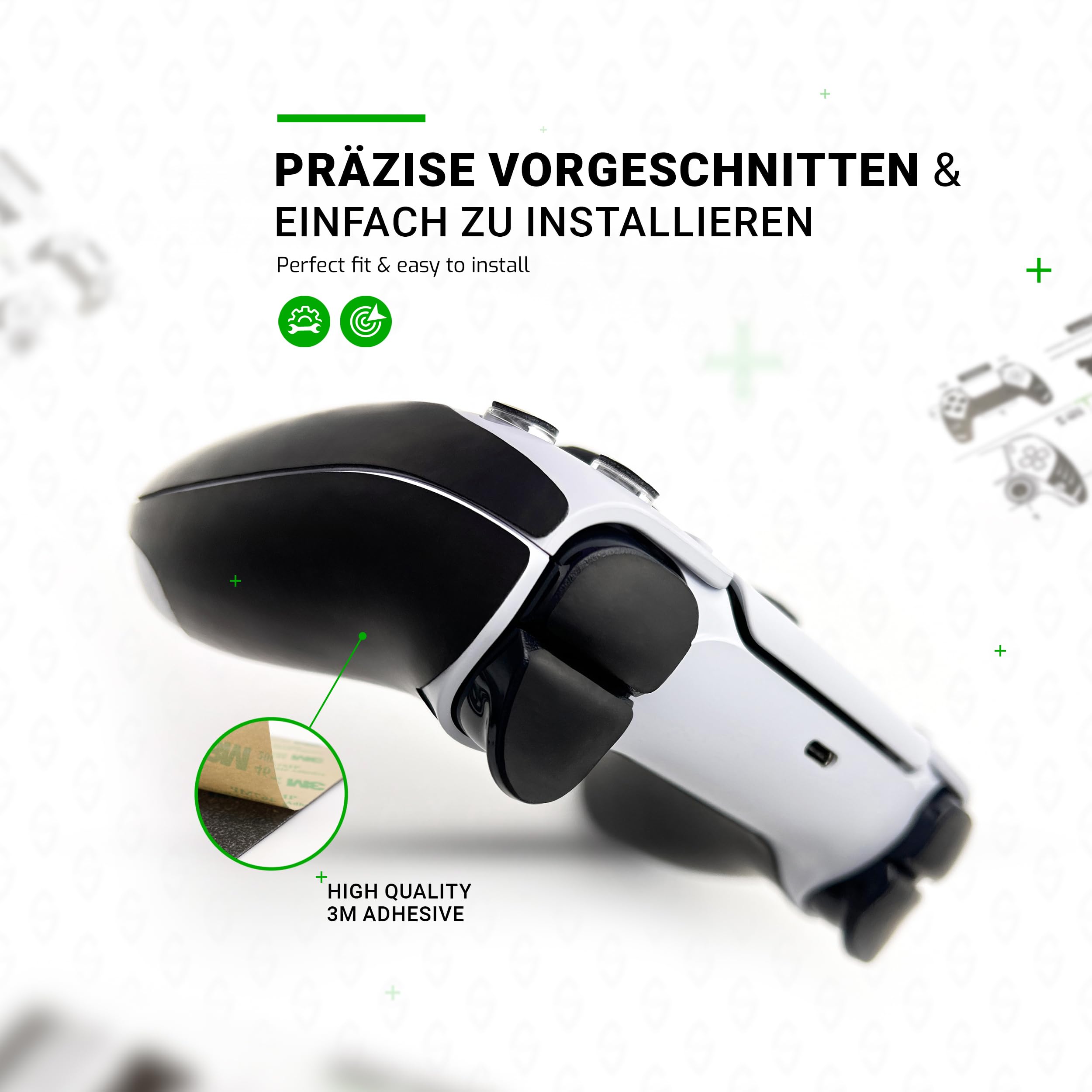 SensoryBoost Zestaw taśm Grip Tape do kontrolera PS5 DualSense, antypoślizgowe naklejki, pochłaniające pot, antypoślizgowe, trwałe i ultracienkie (0,5 mm) – akcesoria do gier Playstation, czarny