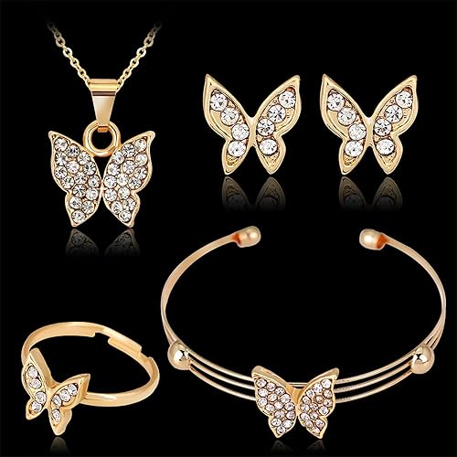 Miniatura 6 de TPCHOICE Juego de 4 joyas de circón para mujer, elegantes collares de mariposa y circón, aretes, anillos, joyería de moda, regalos para damas