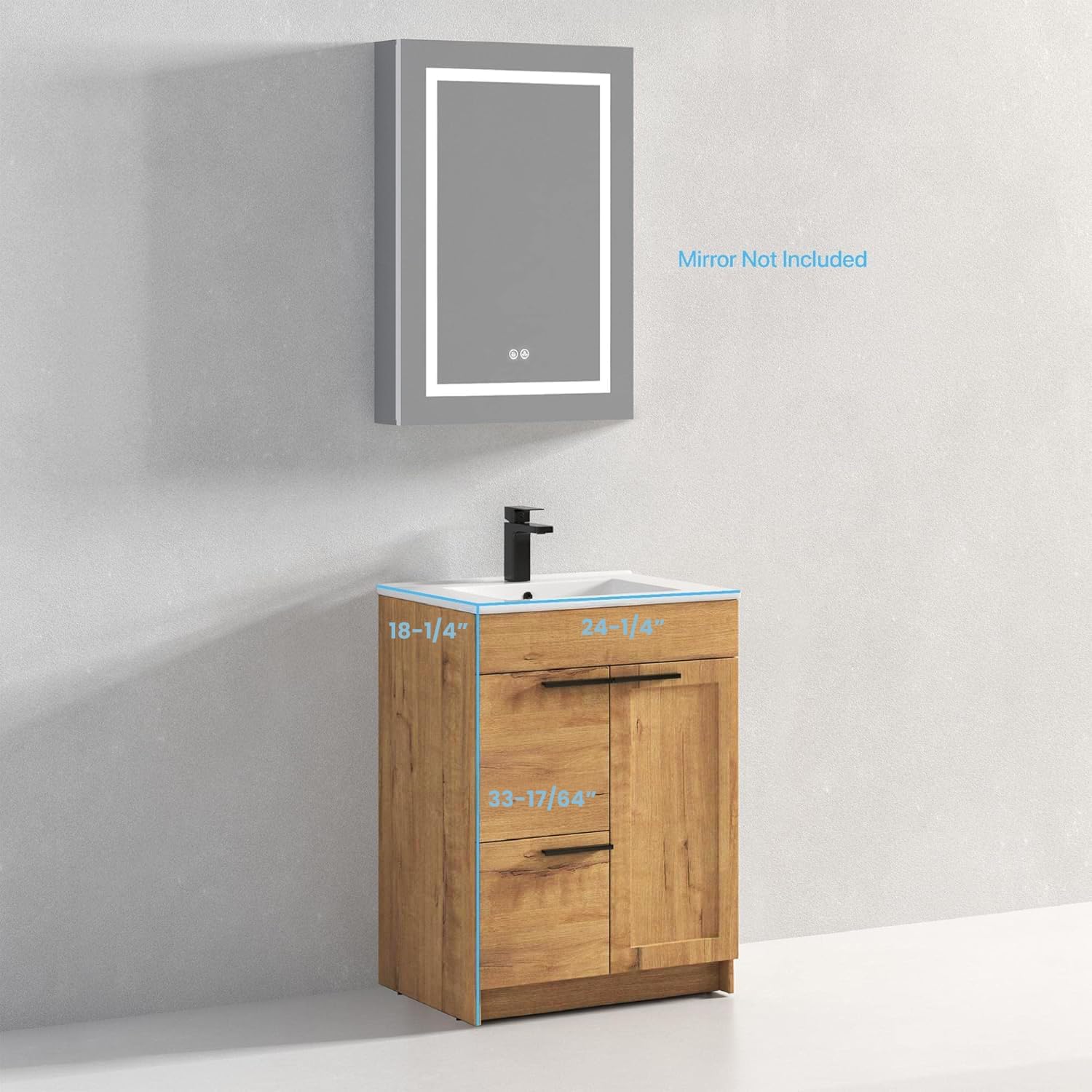 Blossom 24 Inch Bathroom Vanity with Sink – All Wood Freestanding Vanity with Topmount Sink, Soft Close Doors, Drawer - Bathroom Storage Cabinet with Basin (Classic Oak, 24" with Ceramic Sink)