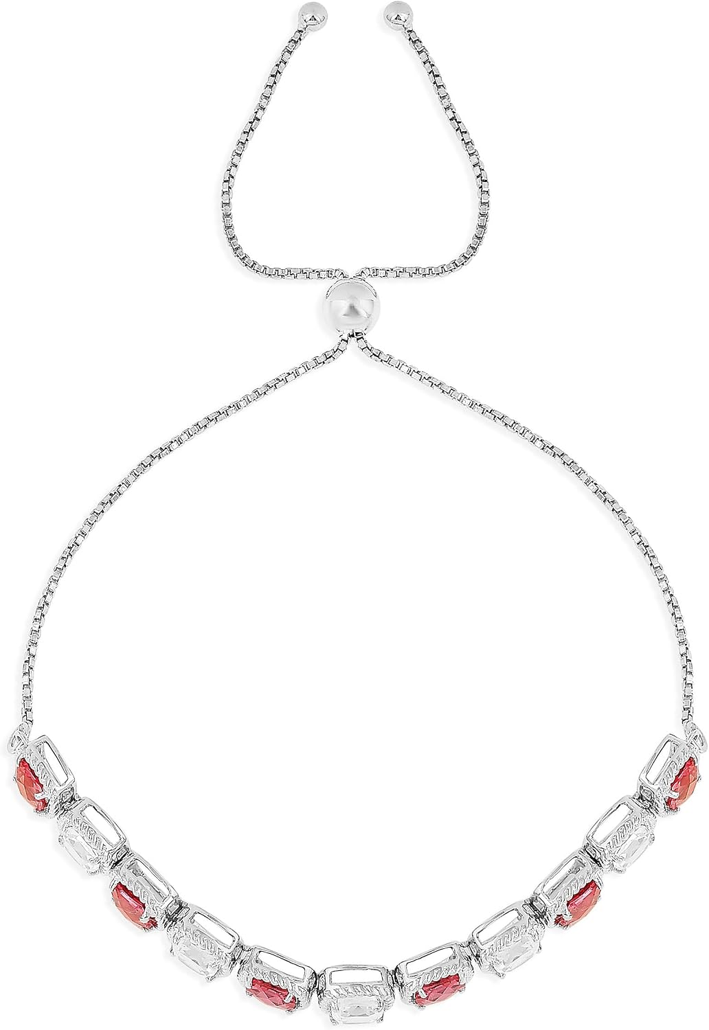 Fine Color Jewels Lab Grown White and Padparadscha Sapphire Bracelet in .925 Sterling Silver Cushion Cut Gemstones White sapphire Tennis Bracelet Presents For Her Pink Orange Jewelry For Women