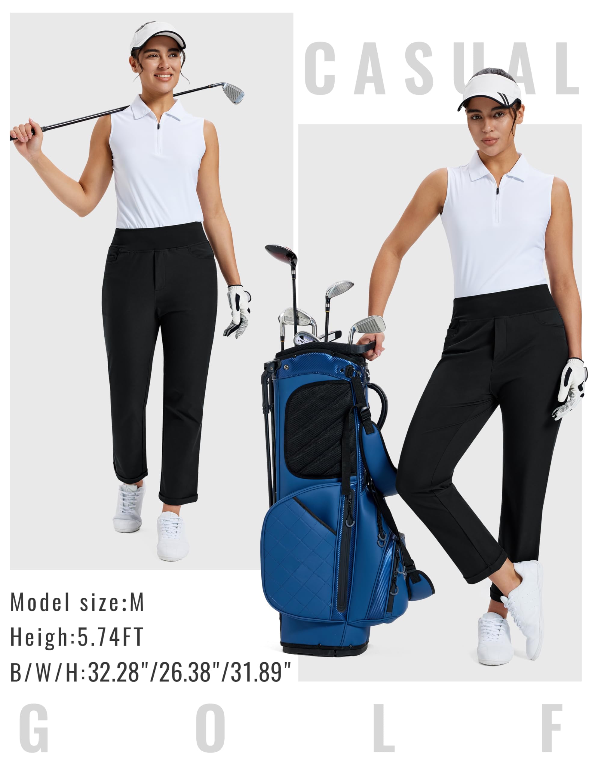 MoFiz Pantalon de Golf pour Femme avec Poches Pantalon Bureau de Extensible Pantalons de Business avec Ceinture élastique imperméable pour Sport, Voyage et Travail UPF50+