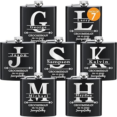 Miniatura 8 de Juego de 6 regalos para padrinos de boda, regalos de padrino de boda personalizados de acero inoxidable de 6 onzas. Frasco personalizado, ideal para