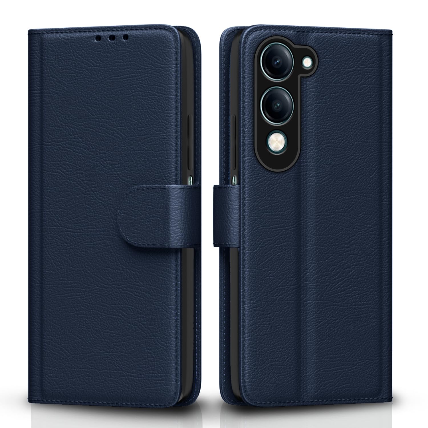 Outlouders Flip Cover for Vivo Y19e / Y04 4G / Y29s 5G | Leather Finish | Card Slots | Wallet Stand | Shockproof Protection Flip Case (Blue)