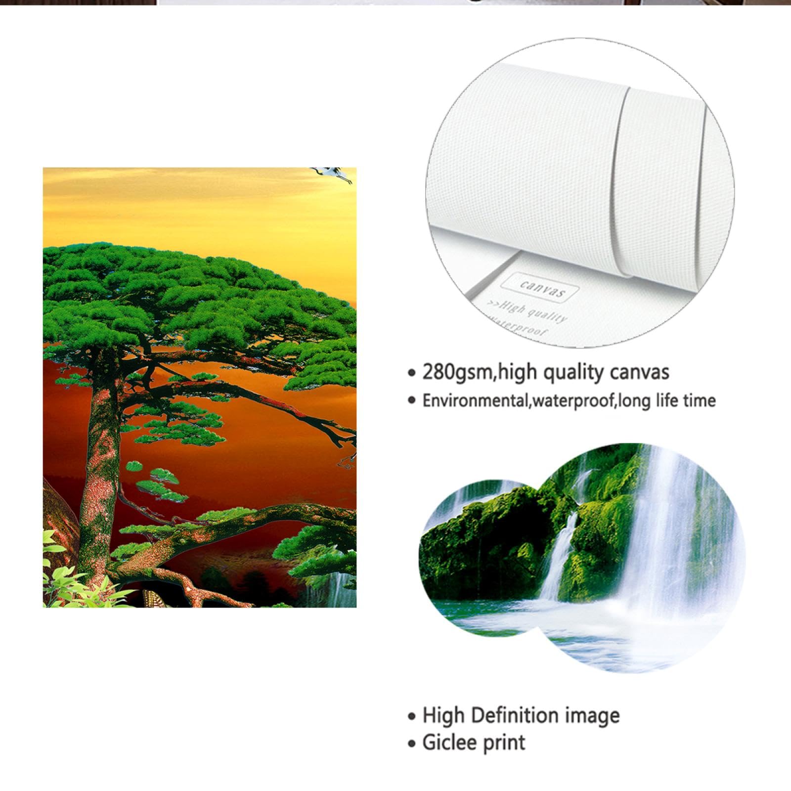 Via Vela Cascade grue toile art mural accueillant pin scénique coucher de soleil peinture photos œuvres d’art impressions nature affiche pour intérieur couloir décor 25x50cm cadre intérieur